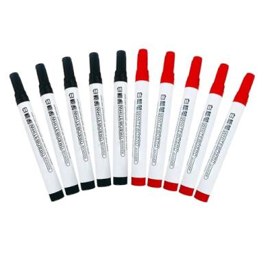Imagem de GZBABY Canetas marcadoras de quadro branco, 10 peças, marcador apagável a seco de ponta fina, secagem rápida, fácil de limpar (preto vermelho)