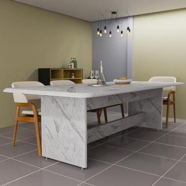 Imagem de Mesa de Escritório de Reunião em MDF Estilo Marmorizado 8 Lugares (Branco/Mármore)