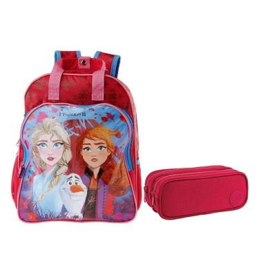Imagem de Kit Mochila Escolar Infantil Frozen 37389 E Estojo Duplo Académie Rosa - Dermiwil