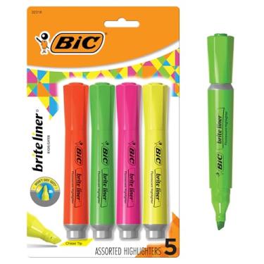 Imagem de BIC Marca-texto Brite Liner com aderência de borracha, ponta de cinzel, sortido, pacote com 4 - BLMGP41-A-AST