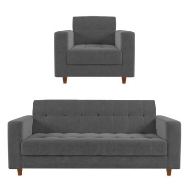 Imagem de Kit Sofá 03 Lugares e 01 Poltrona Arezzo Linho Grosso