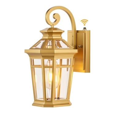 Imagem de OPAXIS Luzes de varanda ao ar livre, luminárias exteriores do crepúsculo ao amanhecer, lanternas de parede douradas, suporte de parede, à prova d'água, antiferrugem, arandela para garagem, luminária