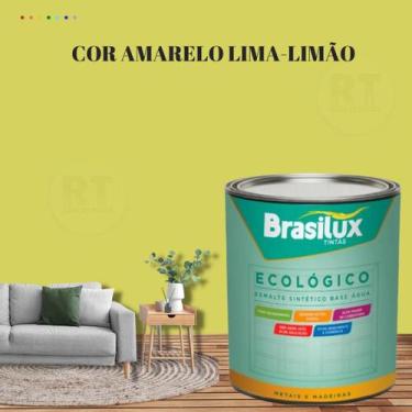 Imagem de Esmalte Sintético Brasilux Base Água Ecologico Cor Amarelo 800ML Brilh