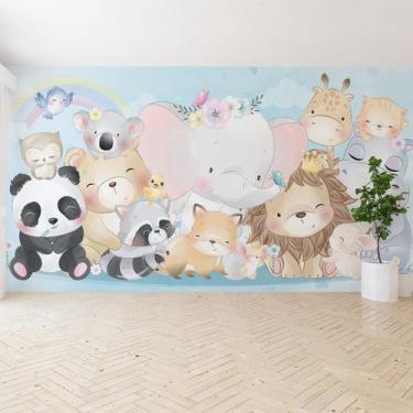 Imagem de Papel de Parede Painel Infantil Animais Zoo 8 rolos 12m² - Quartinhos