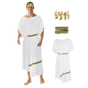 Imagem de JPXH Fantasia romana adulta de Toga da Grécia Antiga com faixa de cabeça para cosplay de Halloween, Branco-GG, GG