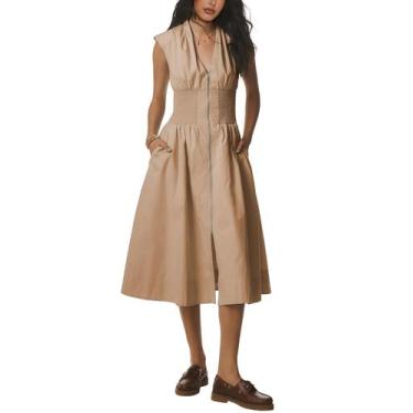 Imagem de Vestido feminino Tomosc sem mangas, decote em V, zíper e bolsos fronta