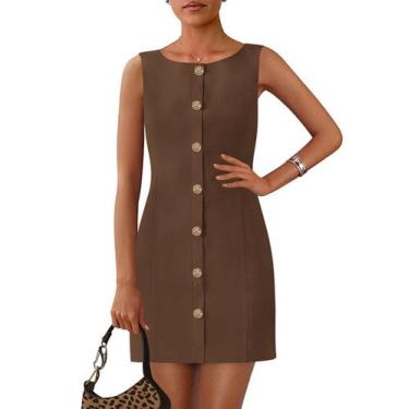 Imagem de Vestido de trabalho PRETTYGARDEN 2025 Spring sem mangas com botão marr