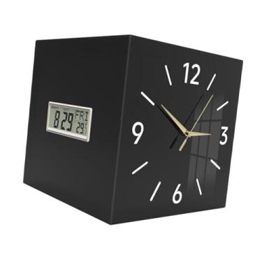 Imagem de IEUDNS Relógio de parede de canto com display de temperatura quadrado, relógio decorativo com mês, data e semana para dormitório, sala de estar, sala de, Preto