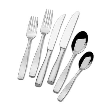 Imagem de Mikasa Conjunto de talheres martelados Opulent com 75 peças, aço inoxidável 18/10 para 12, inclui facas para bife e 5 utensílios de servir, design elegante