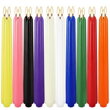 Imagem de 25,4 cm, 30 peças de cera cônica colorida – 10 cores brilhantes (Rosa/Preto/Branco/Azul/Verde/Vermelho/Verde Escuro/Marfim/Roxo/Amarelo) Design de Cera Religiosa/Casamento/Decoração de Casamento.