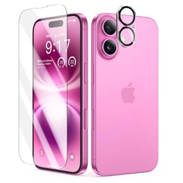 Imagem de GVIEWIN Protetor de tela + protetor de lente de câmera, compatível com iPhone 16, cobertura total de vidro temperado, proteção ultra forte, clareza HD, fácil instalação, durabilidade de longa duração