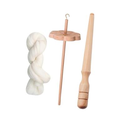 Imagem de Tachiuwa Fuso de queda esculpido à mão para artesanato com enrolador, fuso de tecelagem, fabricação de fios de madeira para crochê trançado, tricô, com Tiras de Lã