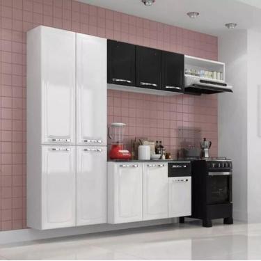 Imagem de Cozinha Aço Compacta Amanda C/ Tampo - Branca e Preto - Itatiaia