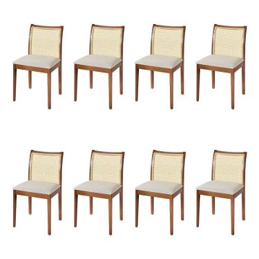 Imagem de Jogo 8 Cadeiras Para Jantar Juliana Jequitibá Terra Estrutura Em Madeira Maciça Linho Bege