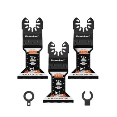 Imagem de Crosstar Lâminas de ferramentas oscilantes bimetálicas, pacote com 3, lâminas de serra de cobalto de 44 mm de largura para corte de madeira com pregos, metal e plástico - revestimento de gelo preto