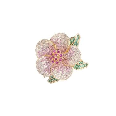 Imagem de Broche acessório de agasalho elegante de ouro 14K gracioso, micro embutido, colorido, moissanita, estéreo, camélia, alfinete, feminino, para guarda-roupa chique, Metal, Cristal