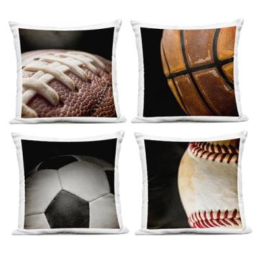 Imagem de Stupell Industries Almofada estampada ao ar livre com bolas esportivas em equipe, 45 x 18 x 45, marrom