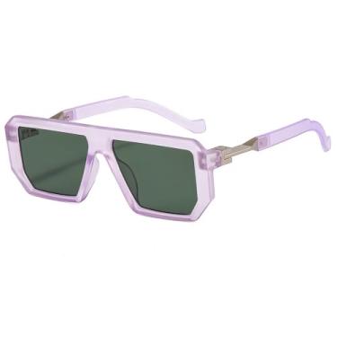 Imagem de Óculos de sol da moda, masculino, feminino, retrô, para dirigir, retangular, armação de metal, proteção UV400, roxo, verde, 137 mm