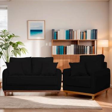 Imagem de Conjunto de Sofá Living 2 lugares E Poltrona Linho luxo Base em Madeira (Preto)