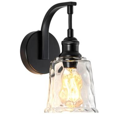 Imagem de Aleslsop Candeeiro de parede com 1 luz, iluminação de parede preta, abajur de vidro moderno, decoração interna para quarto, banheiro, sala de estar, corredor, entrada (E26)