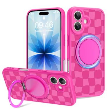 Imagem de Fiyart Capa projetada para iPhone 17 2025 suporte de anel quadriculado com suporte magnético compatível com proteção de lente de câmera MagSafe para mulheres e homens, tabuleiro de xadrez de 6,3