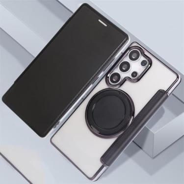 Imagem de Capa de couro tipo carteira com suporte giratório e magnético para Samsung Galaxy S22 S23 S24 S25 Ultra Plus (para Galaxy S23 Ultra/preto)