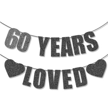 Imagem de Decorações de aniversário de 60 anos pré-amarrado com glitter preto para decoração de faixa de aniversário de 60 anos para festas de aniversário de 60 anos