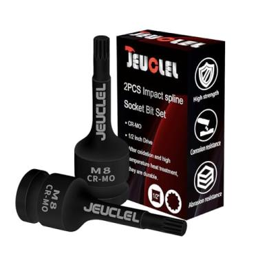 Imagem de JEUCLEL 2 peças M8 soquete quadrado triplo de ranhura de impacto, soquete quadrado triplo de acionamento de impacto de 8 mm métrico, adaptador de chave de fenda com extensão de aço Cr-Mo