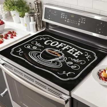 Imagem de HOMETITUTE Capas superiores de fogão para fogão elétrico 71 x 50 cm protetor de bancada resistente ao calor capas de fogão de vidro tapete de secagem de pratos RV Range Top Pad Coffee Chalkboard