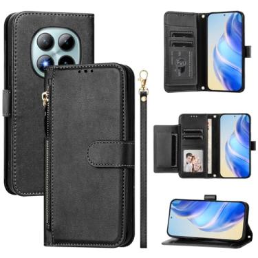 Imagem de Capa compatível com REDMI Note 15 Pro+ 5G, compatível com Xiaomi Redmi Note 15 Pro+ 5G Flip PU Leather Zipper Wallet Capas protetoras pretas