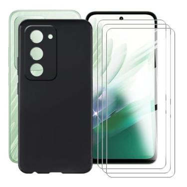Imagem de AQGGIIXY Capa de celular para Xiaomi Redmi 15 (6,9 polegadas), com 3 protetores de tela de vidro temperado, capa ultrafina preta macia TPU antiarranhões à prova de choque para Xiaomi Redmi 15 - preta