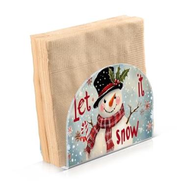 Imagem de Boneco de neve com chapéu preto lenço vermelho suporte de guardanapo para decoração de cozinha de mesa suportes de guardanapo de papel acrílico para sala de jantar interior exterior festa acessórios