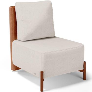 Imagem de Poltrona Decorativa Sala de Estar Living Pés Madeira Hungria L02 Couríssimo Camel Linho Cru - Lyam