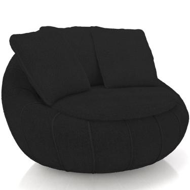 Imagem de Poltrona Para Sala De Estar Decorativa Giratória Kira M03 Bouclê Preto - Lyam Decor