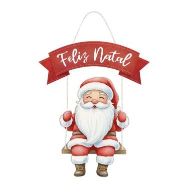 Imagem de Placa Decorativa Decoração Feliz Natal Papai Noel no Balanço 23x36 - E