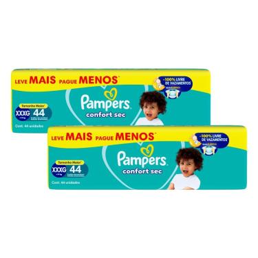 Imagem de Kit 2 Fralda Pampers Confort Sec Tamanho XXXG 44 Unidades Descartáveis