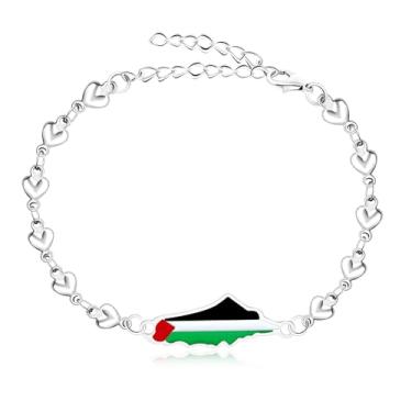 Imagem de Tobestu Pulseira de bandeira palestina com corrente de coração ajustável - joia árabe solidária e cultural para uso diário e casual YA5212-YA5884, Adjustable, Aço inoxidável, Sem Pedra Preciosa