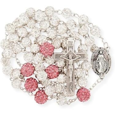 Imagem de Nazareth Store Rosário de contas de cristal, rosário católico com medalha milagrosa de prata, crucifixo INRI, rosários multicoloridos em uma caixa de presente, 22 ", Vidro, Sem Pedra Preciosa