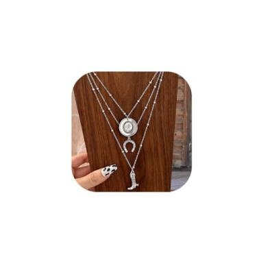 Imagem de ItsStarred Colar feminino em camadas de vaqueira ocidental, vintage, banhado a prata, cabeça de touro, relâmpago, flor, turquesa, pingente de corrente de concerto, acessórios de vaqueira, Zinco, Sem