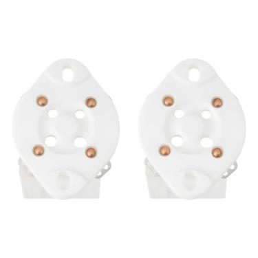 Imagem de ECSiNG 2 peças soquete de tubo de válvula de montagem em chassi de cerâmica de 4 pinos 58 x 42 x 15 mm compatível com tubo de elétrons 300B 2A3