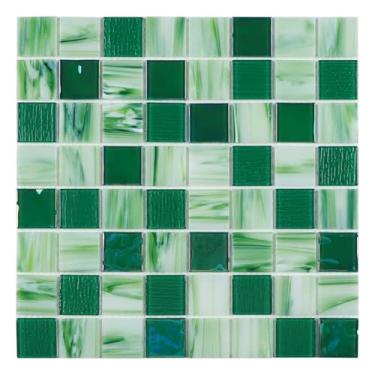 Imagem de Azulejo de mosaico de vidro, azulejo de piscina verde esmeralda iridescente de 30,5 cm x 30,5 cm para cozinha, banheiro, paredes de chuveiro, piscinas, spa (5 folhas, 5 m²)