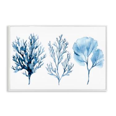 Imagem de Stupell Industries Trio de tipos de coral azul, arte giclée emoldurada branca, design por LSR Design Studio, 40,6 x 61 cm