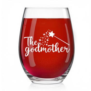 Imagem de Pishovi Taça de vinho The Godmother, presentes de batismo de aniversário, Natal, Dia de Ação de Graças, Natal para mãe, irmã, avó, avó, tia, madrinha, mulheres, agradecimento, presentes para mãe, avó