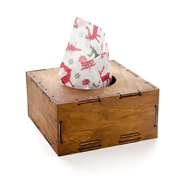 Imagem de Guardanapo de papel de seda de madeira capa quadrada armazenamento suporte decorativo marrom dispensador de lenços umedecidos caixa de decoração recipiente com painel inferior deslizante para cozinha