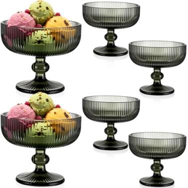 Imagem de Vesici 6 tiras vintage de vidro em relevo de 255 g, tigela de sobremesa, copos de sorvete, pratos de doces para frutas, salada para festa em casa casamento (verde escuro)