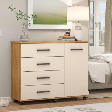 Imagem de Cômoda 4 Gavetas 1 Porta com Rodízios Flora Demóbile, Cinamomo Off Whi