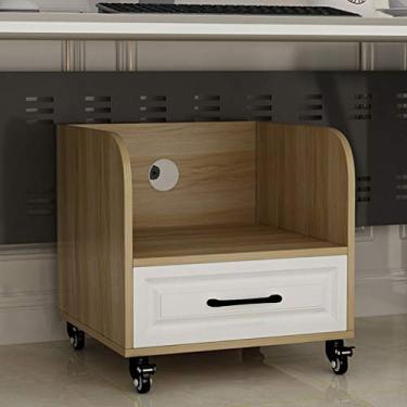 Imagem de Suporte de impressão embaixo da mesa para impressora moldura principal da CPU com gavetas de gerenciamento e armazenamento de cabos, mesa de impressora com 4 rodas e mecanismo de bloqueio para mesa de