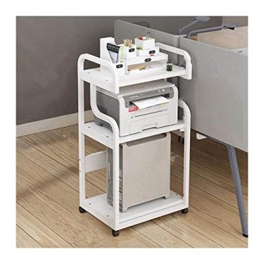 Imagem de Suporte de impressão móvel de 3 níveis para impressora com triturador de mesa de chão com rolamento, suporte de host de PC, prateleira de armazenamento ajustável sobre rodas para material de