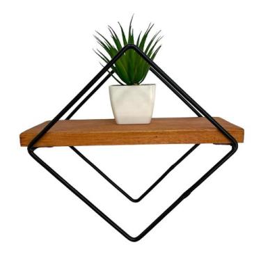 Imagem de Prateleira Moderna Losangulo Artesanal Ferro e Madeira - Estilo Rústic