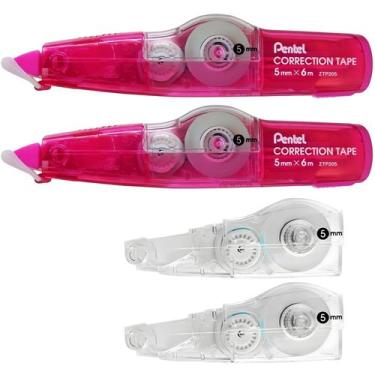 Imagem de Fita Corretivo Pentel 2 Rolo Correção Branco 5mm 6m Escolar, Rosa